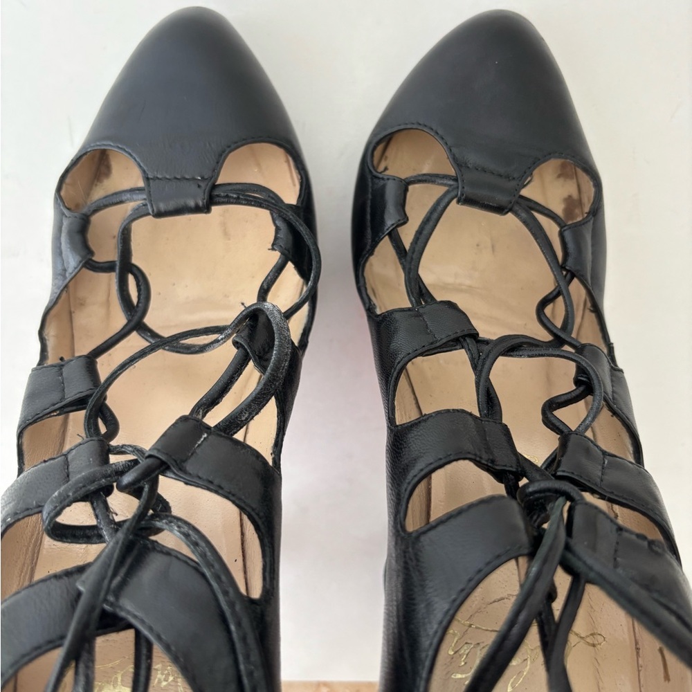 Christian Louboutin Heels 37 Black Lace Up Nappa Leather 120 mm Almond Toe - Picture 9 of 9